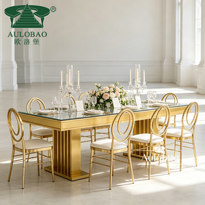 Hotel Dining Room Furniture Gold Stainless Steel Leg 12 Seats <b>Mirrored</b> Dining <b>Table</b> - Product Image 3