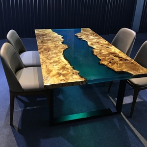 Table de salle à manger en bois massif, nouveau design One Choice, avec résine époxy, supporte l'envoi de demandes 24h/24 et 7j/7 - Product Image 3
