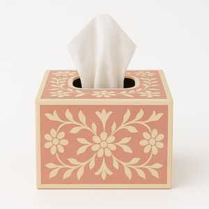 Boîte à mouchoirs en bois incrustée d'os faite à la main de luxe support décoratif artisanal pour la maison contemporaine et les bureaux - Product Image 2