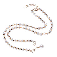 Collier HECATE en plaqué or 18 carats avec perles d'eau douce, pendentif goutte d'eau en zircon et motif bois de cerf, chaîne à maillons, cadeau, bijoux de fête
