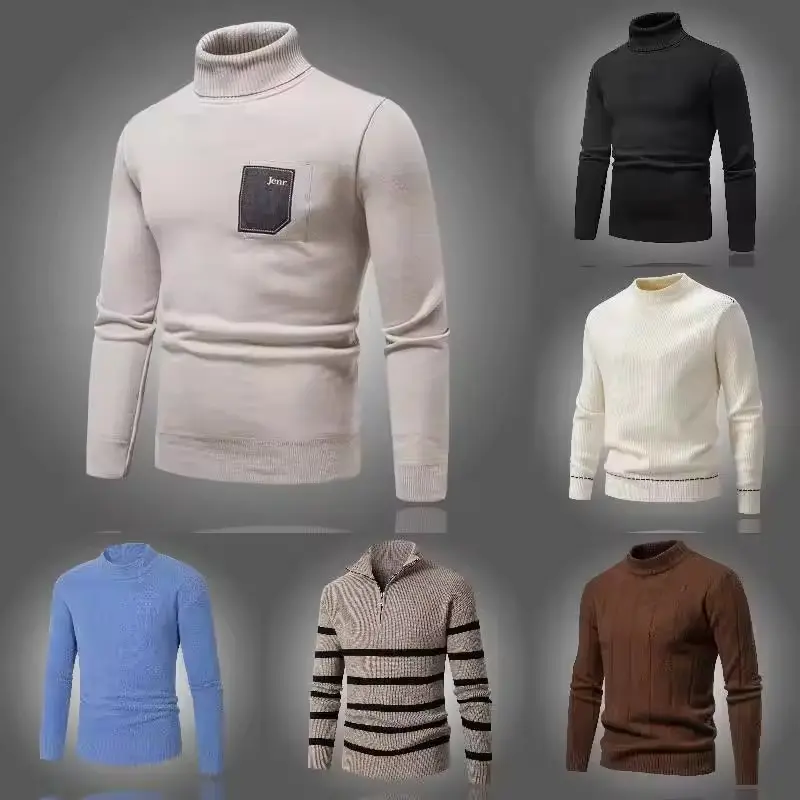 Camisetas de cuello simulado para hombre, jersey de cuello alto, suéteres de manga larga de primera calidad para hombres