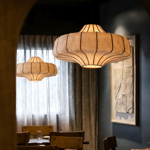 Lustre de style chinois E27 à six têtes, luminaire suspendu rond pour salle à manger, décoration intérieure, éclairage Zen Wabi Sabi - Product Image 4