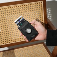 Portefeuille minimaliste à deux volets pour hommes brun foncé avec porte-cartes pop-up bloquant la RFID antivol pour étui Airtag pour cartes de crédit
