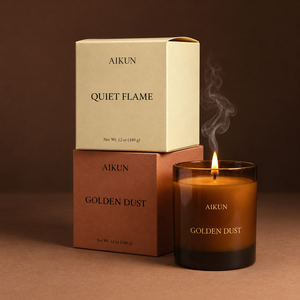 Aikun Brown Glass Cotton Wick 80g 235g Fragrance Scented <b>Candle</b> for Gift Shops Wet Ink Label Kraft Box Retail Ready Bulk Order - Product Image 2