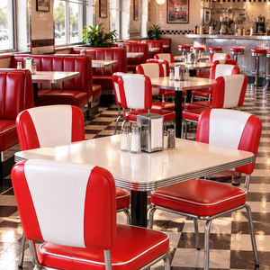 Commercial Fast Food Restaurant Furniture Retro Booth Sofa Dining <b>Table</b> <b>And</b> <b>Chairs</b> Set For Hamburger Shop - Product Image 1