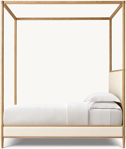 Rh Gael Eiken Lederen Hemelbed, Kingsize Massief Houten Hemelbed Met Gestoffeerd Hoofdeinde, Modern Luxe Slaapkamermeubilair - Product Image 3