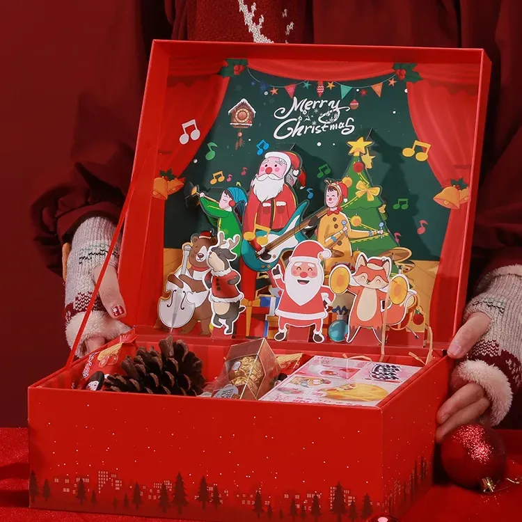 Hot bán món quà giáng sinh gói hộp giấy với 3D Santa đỏ đáng ngạc nhiên Hộp quà tặng