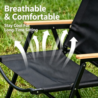 Chaise de camping pliable avec accoudoirs en bois, style Kermit, tissu Oxford, acier carbone, portable, légère, pour extérieur, plage, pêche