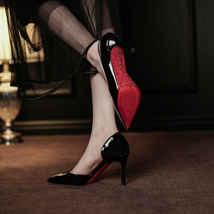 8001F-158 Pointed Toe Slingback Stiletto <b>Heel</b> <b>Red</b> Sole Rhinestone D'Orsay Fashion Trend Shoes - Product Image 1