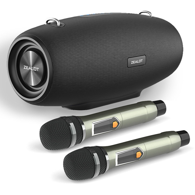 ZEALOT S67 Portable Speaker with Two Wireless Microphones and Shoulder Strap Support TWS, AUX In, USB, Bass and Treble for Party