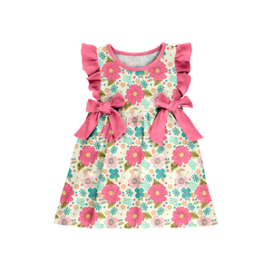 Robe d'été pour bébé fille, imprimé fleurs roses, sans manches, longueur genou, en coton et élasthanne, vente en gros - Product Image 1