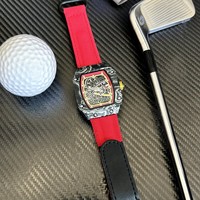 Montre de sport haut de gamme pour homme à mouvement à quartz, boîtier en alliage de fibre de carbone ultra-fin de forme tonneau, bracelet en toile lumineux, étanche 30M