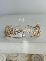 Serre-tête en métal style grec vintage 2025 avec feuilles et strass, couronne de mariée pour enfants, accessoire de cheveux pour robe de mariée, anniversaire