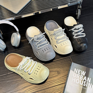 Huari Thick-Soled Sandals Men <b>Closed</b>-<b>Toe</b> Lace-Up Hollow EVA Outsole Breathable Beach Shoes 3cm <b>Heel</b> Platform Style - Product Image 4