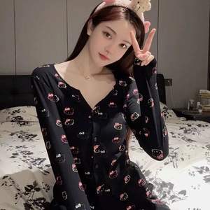 Il pigiama Casual da <span class=keywords><strong>donna</strong></span> a maniche lunghe carino abito <span class=keywords><strong>Homewear</strong></span> per la primavera estate autunno traspirante con Logo frontale può essere indossato all'esterno - Product Image 4