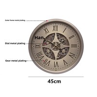Horloge murale décorative industrielle américaine rétro de 45 cm avec engrenages dynamiques et aiguilles, pour salon, décoration murale haut de gamme en fer de style européen