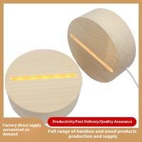 Base de lumière de nuit LED en bois massif avec lampe de table USB Cristal DIY lumière ronde télécommande Base de lumière en bois