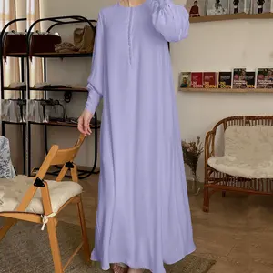 Dubai hồi giáo của phụ nữ ăn mặc voan dài tay áo nút thanh lịch dài ăn mặc Muslim abaya