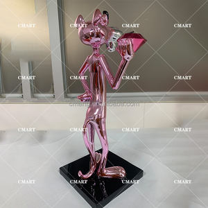 Statua Personalizzata <span class=keywords><strong>Pantera</strong></span> Rosa Art Déco 40CM, Scultura Elettroplaccata Cromata Pop Art, Vendita all'Ingrosso - Product Image 5