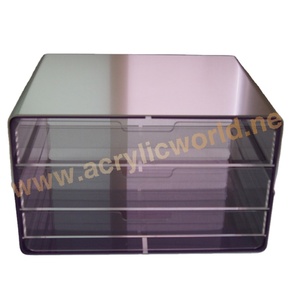 Récipient organisateur personnalisé en acrylique et aluminium à 3 tiroirs - Product Image 1