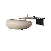 Table basse moderne en fibre de verre, plateau en verre, ensemble de meubles de salon ronds, table à thé rotative minimaliste