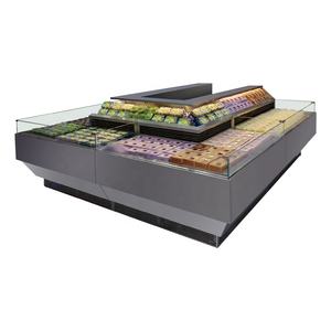 Refroidisseur central à angle droit et d'angle en verre trempé Kimay pour présentoir à gâteaux et fruits avec armoires combinées - Product Image 1