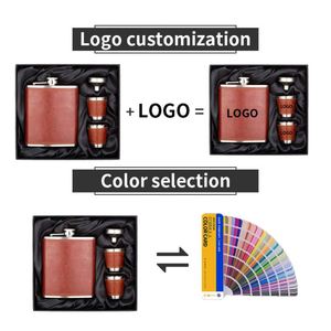 2026 <b>Small</b> Metal Hip Custom Stainless Leather Wrapped Whisky Liquor <b>Flask</b> Set With Logo for Men - Product Image 6