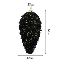 Pignons de pin en plastique noir en gros avec paillettes dorées, boule de Noël suspendue, ornement pour arbre de Noël de luxe, décoration de fête