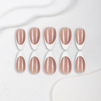 Faux ongles à presser en amande, classiques, nude, blancs, à bout français, brillants, pré-fabriqués, en gros pour femmes, pour le nail art