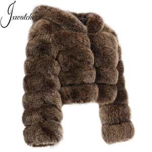 Giacca Invernale Calda in Vera <span class=keywords><strong>Pelliccia</strong></span> di Volpe, Stile Corto con Grande Cappuccio in <span class=keywords><strong>Pelliccia</strong></span>, Giacca in Vera <span class=keywords><strong>Pelliccia</strong></span> di Volpe Blu Naturale per Donna - Product Image 3