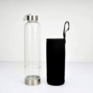 Custom Design Natural Infused Glass <b>Water</b> Bottle Bamboo Lid and Gemstone Unique Drinkware With <b>Crystal</b> Inside - Product Image 3