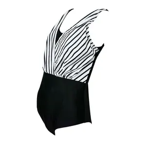 black and white color block stripe women swimwear