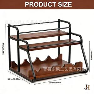 Double Layer Wooden Wine Rack With Iron Frame For Desktop Storage And <b>Kitchen</b> Organization - Product Image 3