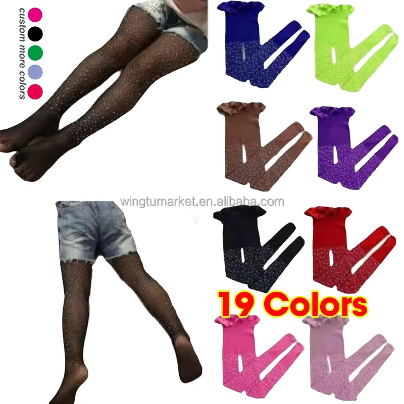 Wholesale Custom Girl Pants Rhinestone Tights Kids Leggings Mesh Fishnet Stockings Pantyhose Black Designer Girls Baby Socks