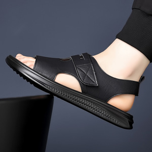 Men's Open Toe <b>Sandals</b> Flat Velcro Closure Brown Casual Beach Shoes 6003 - Product Image 2