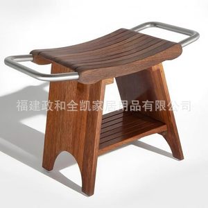 Tabouret de douche en teck Ruoyi 15 pouces, imperméable, avec étagère de rangement pour salle de bain - Product Image 3