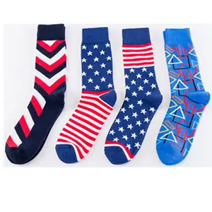 Vente en gros de chaussettes à rayures colorées avec drapeau américain et motif géométrique Chaussettes en coton pour hommes