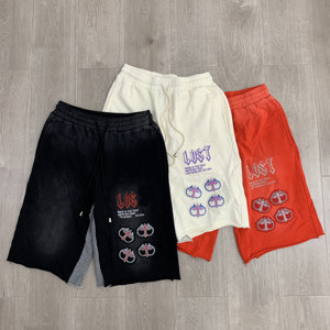 Pantalones cortos de algodón 100% de peso pesado de alta calidad Losttes última tendencia de moda intricacies estampado en caliente pantalones cortos lavados y desgastados para hombres - Product Image 1