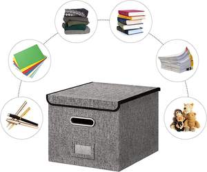 Boîtes de rangement de fichiers en lin pliables avec couvercle organisateur de bande dessinée et de vêtements pour utilisation de garde-robe systèmes de placard et organisateurs - Product Image 3