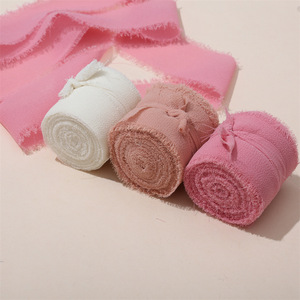 Nouveau produit 4CM * 5M/rouleau fait à la main fleur emballage frange boîte-cadeau décoration nue bords usés mousseline de soie ruban de soie rouleau pour mariage - Product Image 4