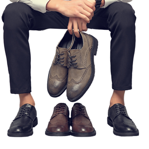 Chaussures habillées en cuir PU respirant à lacets pour hommes, bout fermé, grandes tailles, noir, gris, marron – Idéales pour mariage et occasions officielles - Product Image 1