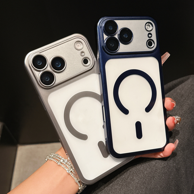 Clear Magnetic Shockproof Phone Case with Anti-Yellowing Lens Frame Kickstand for iPhone 17