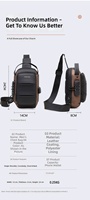 Sac bandoulière léger en PU et polyester imperméable antivol pour homme avec port de charge USB et serrure TSA, sac de poitrine à la mode