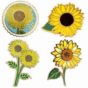 Set de Broches Esmaltados de Girasol, 4 Diseños, Broche de Flor de Metal Dorado, Estilo Sello Vintage, Insignia de Solapa, Regalo Natural, Joyería Botánica - Product Image 1