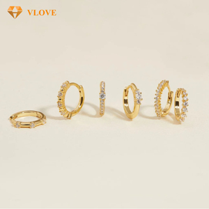 Boucles d'oreilles créoles clicker en or 14 carats avec diamant de laboratoire, luxe pour femme, ensemble de 6 boucles d'oreilles créoles <span class=keywords><strong>Murphy</strong></span> en or 14 carats avec diamant, tendance - Product Image 3