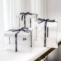 Boîte à gâteau d'anniversaire carrée en plastique transparent 6 pouces 8 pouces 10 pouces double couche portable écologique emballage de boulangerie recyclé