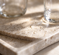 Plateau multifonction en marbre beige travertin, organiseur pour lavabo de salle de bain, plateau de service pour vin et boissons, plateau pour aliments et fruits, style Art Déco