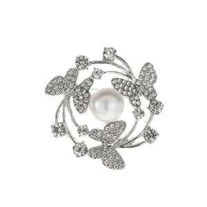 Butterfly Pearl Flower <b>Wreath</b> Brooch Gold And Silver Zinc Alloy Party Women's Fashion Accessory - Product Image 5