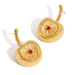 Cherry Shape Gold Plated <b>Drop</b> <b>Earrings</b> With <b>Red</b> Stone For Women Fashion Jewelry - Product Image 5