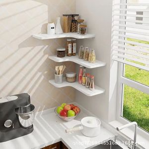 Modern Minimalist L-Shaped Solid Wood Corner <b>Wall</b>-<b>Mounted</b> <b>Shelf</b> Durable Storage Rack For Living Room Kitchen Decoration - Product Image 2
